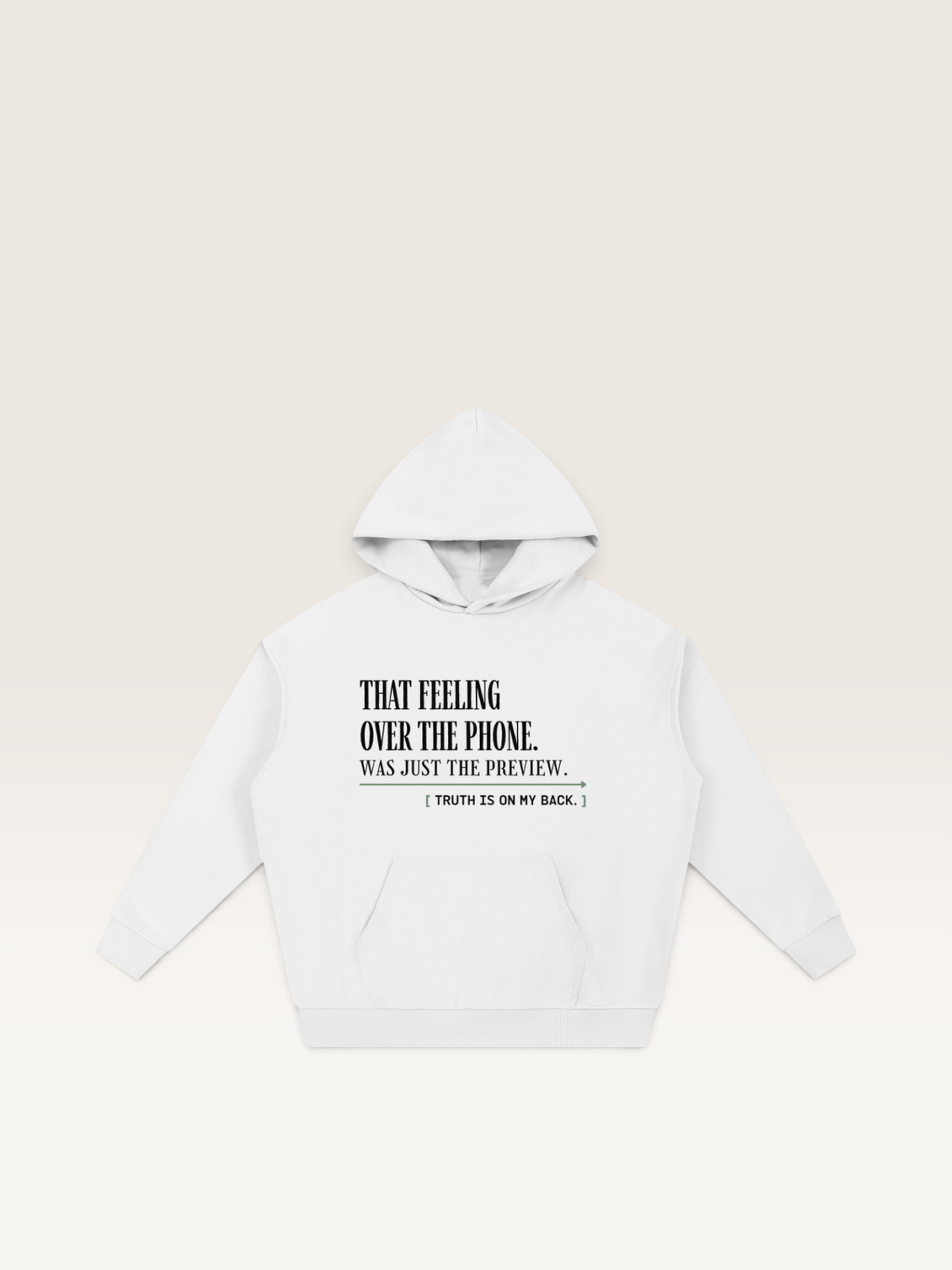 White - THAT FEELING OVER THE PHONE HOODIE, WEARCAPTION heavyweight oversized front view