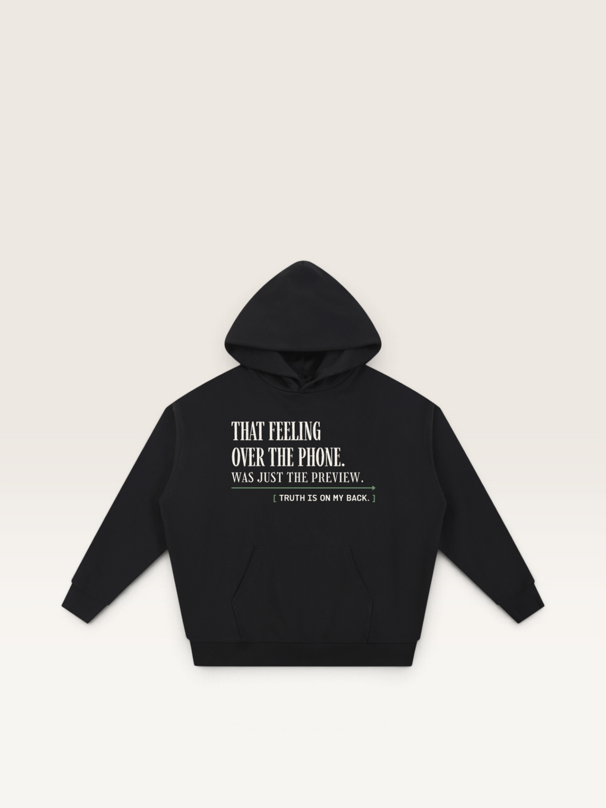 Black - THAT FEELING OVER THE PHONE HOODIE, WEARCAPTION heavyweight oversized front view