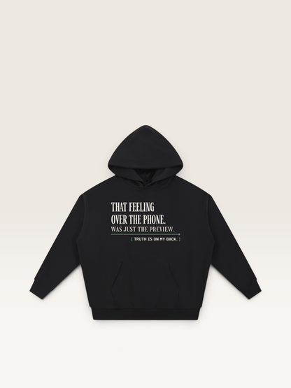 Black - THAT FEELING OVER THE PHONE HOODIE, WEARCAPTION heavyweight oversized front view