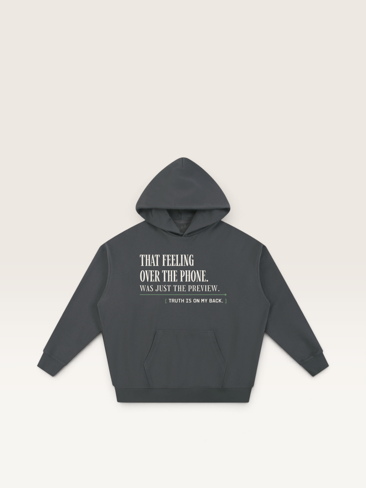 Dark Gray - THAT FEELING OVER THE PHONE HOODIE, WEARCAPTION heavyweight oversized front view