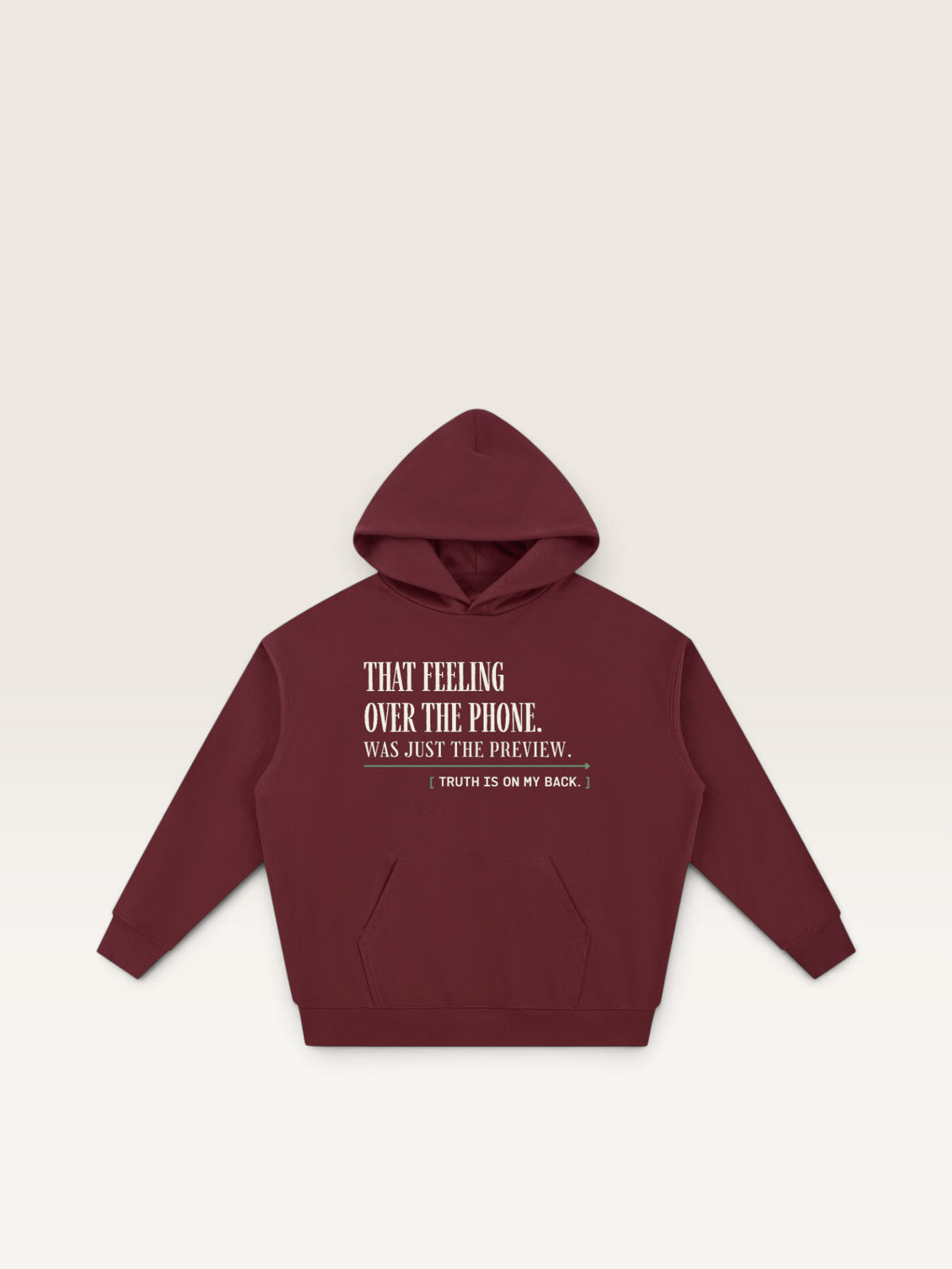 Dull Red - THAT FEELING OVER THE PHONE HOODIE, WEARCAPTION heavyweight oversized front view