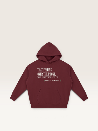 Dull Red - THAT FEELING OVER THE PHONE HOODIE, WEARCAPTION heavyweight oversized front view