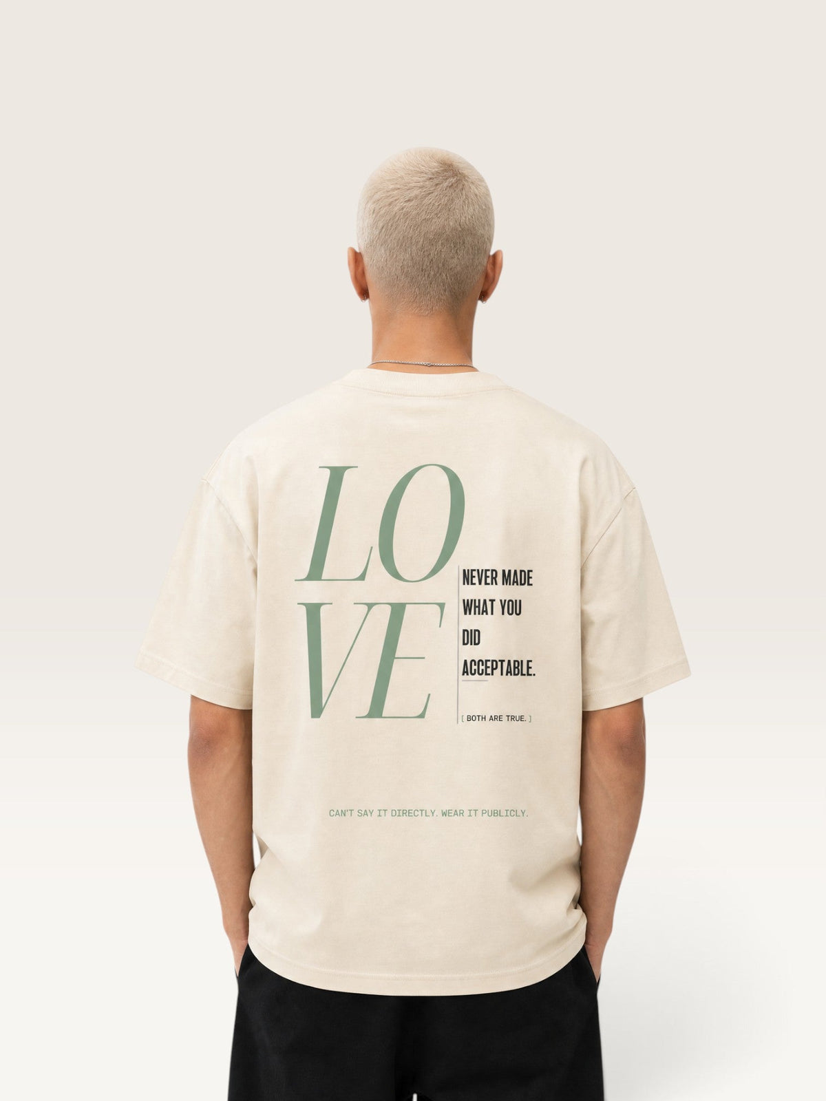Mild Apricot - heavyweight cotton oversized t-shirt with white I STILL LOVE YOU graphic print on the front
