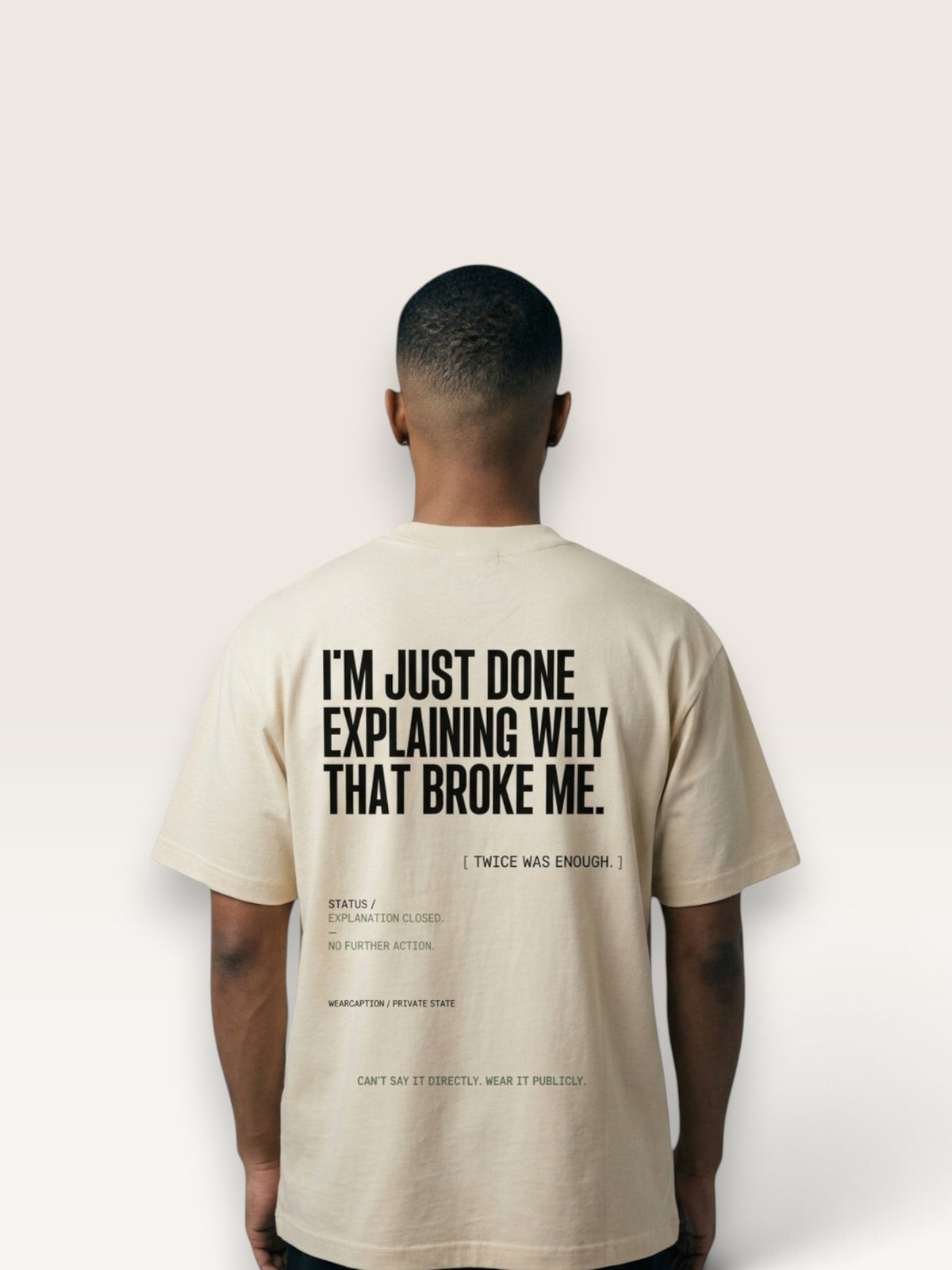 Mild Apricot WEARCAPTION heavyweight cotton oversized t-shirt with white I'M NOT COLD graphic print on the chest.
