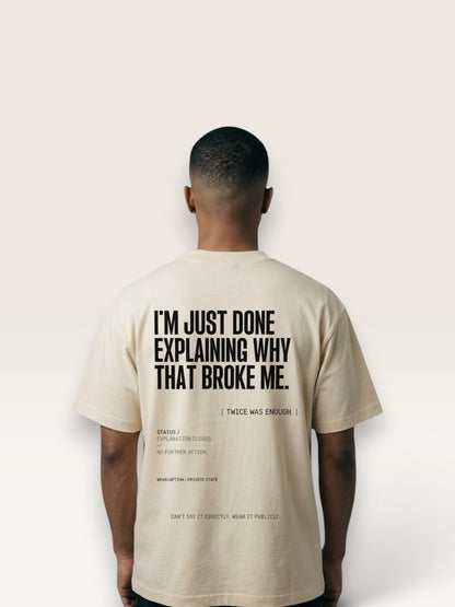 Mild Apricot WEARCAPTION heavyweight cotton oversized t-shirt with white I'M NOT COLD graphic print on the chest.