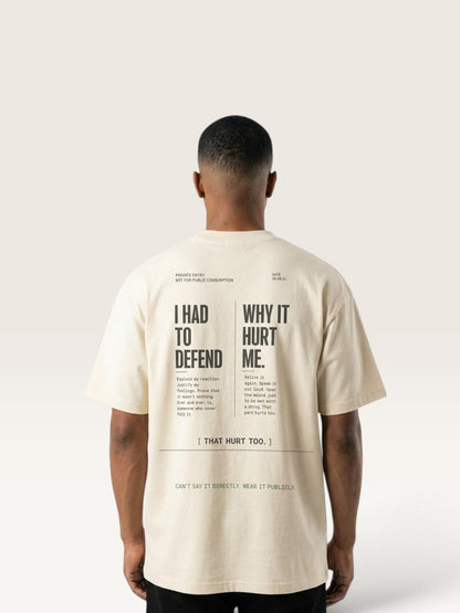 Mild Apricot WEARCAPTION oversized beige heavyweight cotton t-shirt with black typographic design on the back