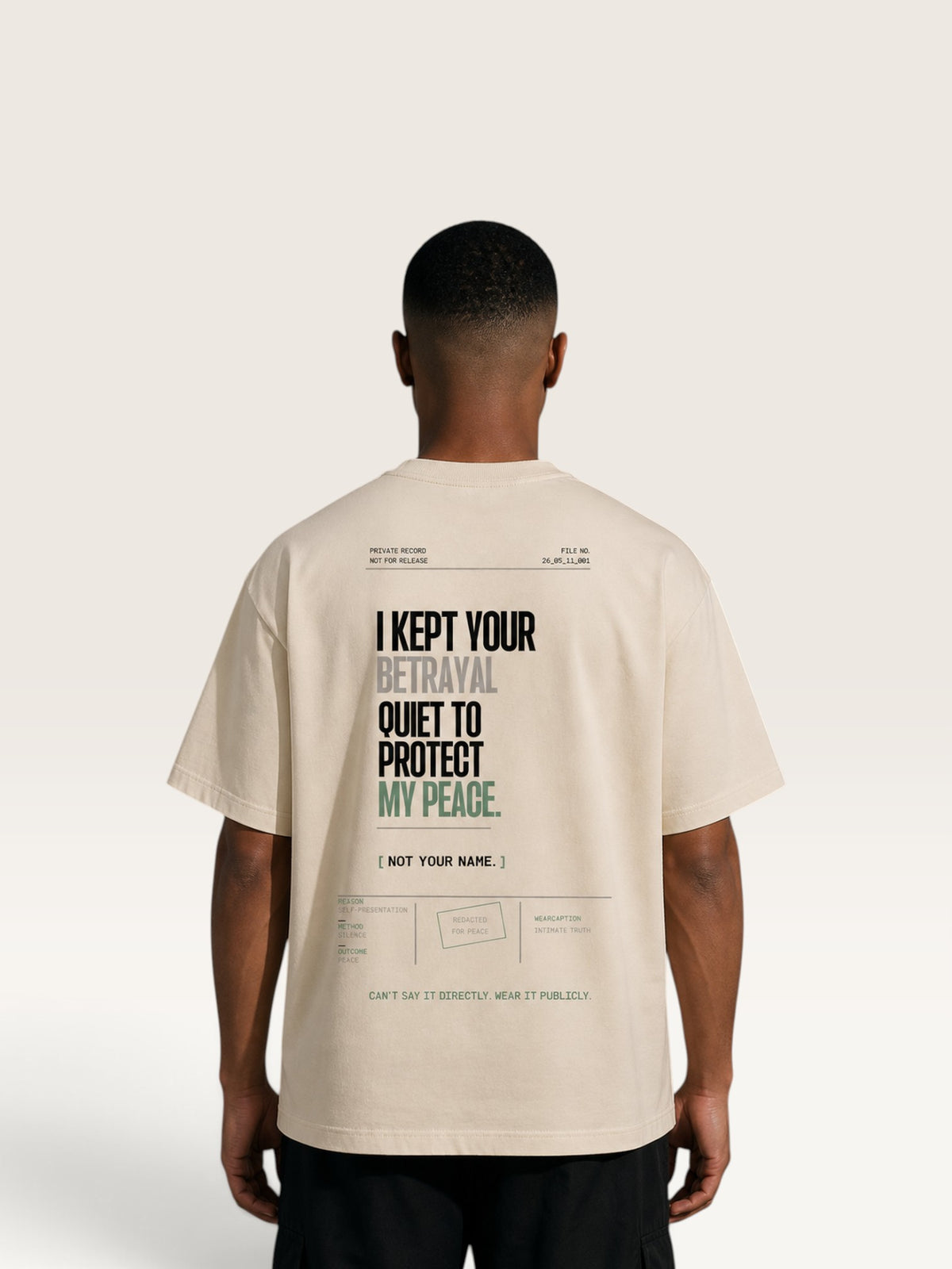 Mild Apricot WEARCAPTION  heavyweight cotton oversized t-shirt with NOTHING HAPPENED PUBLIC VERSION graphic print