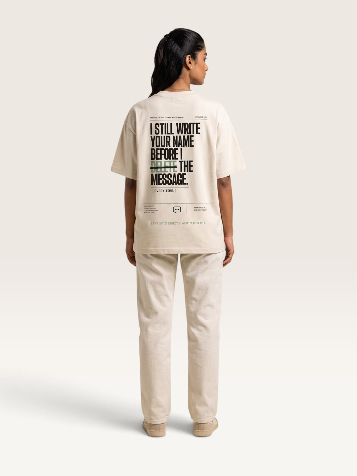 Mild Apricot  WEARCAPTION  heavyweight cotton oversized t-shirt with white I DON'T REACH OUT graphic print on the chest