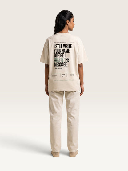 Mild Apricot  WEARCAPTION  heavyweight cotton oversized t-shirt with white I DON'T REACH OUT graphic print on the chest
