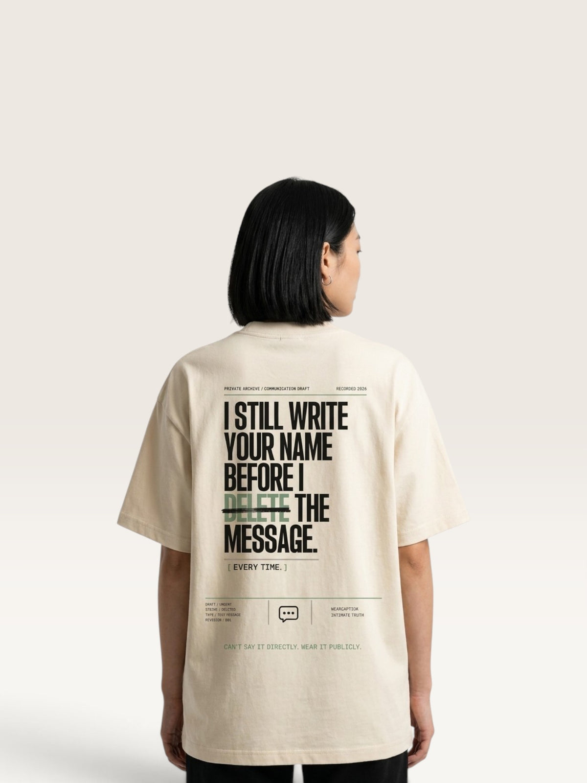 Mild Apricot  WEARCAPTION  heavyweight cotton oversized t-shirt with white I DON'T REACH OUT graphic print on the chest