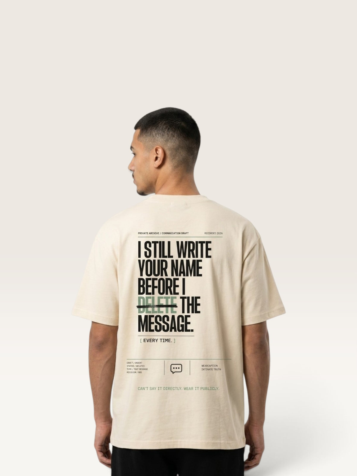 Mild Apricot  WEARCAPTION  heavyweight cotton oversized t-shirt with white I DON'T REACH OUT graphic print on the chest