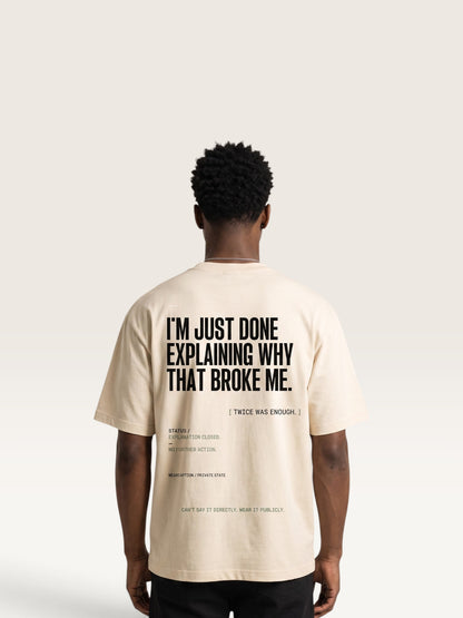 Mild Apricot WEARCAPTION heavyweight cotton oversized t-shirt with white I'M NOT COLD graphic print on the chest.