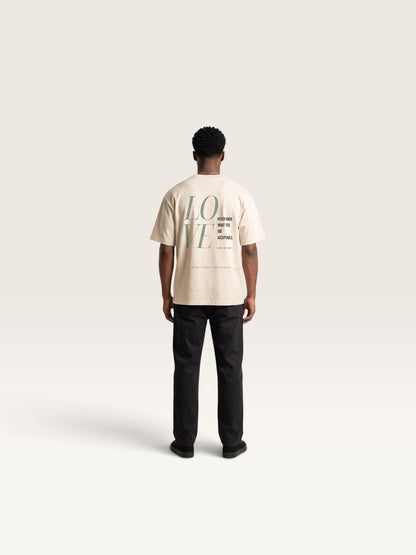 Mild Apricot - heavyweight cotton oversized t-shirt with white I STILL LOVE YOU graphic print on the front