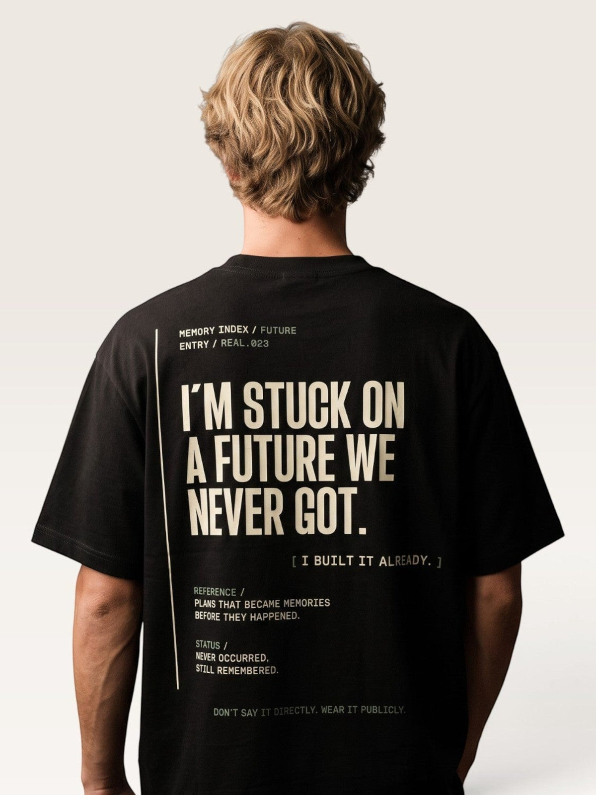 Black  WEARCAPTION black heavyweight cotton t-shirt with white typographic back print featuring existential text design