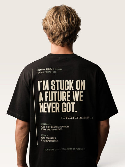 Black  WEARCAPTION black heavyweight cotton t-shirt with white typographic back print featuring existential text design