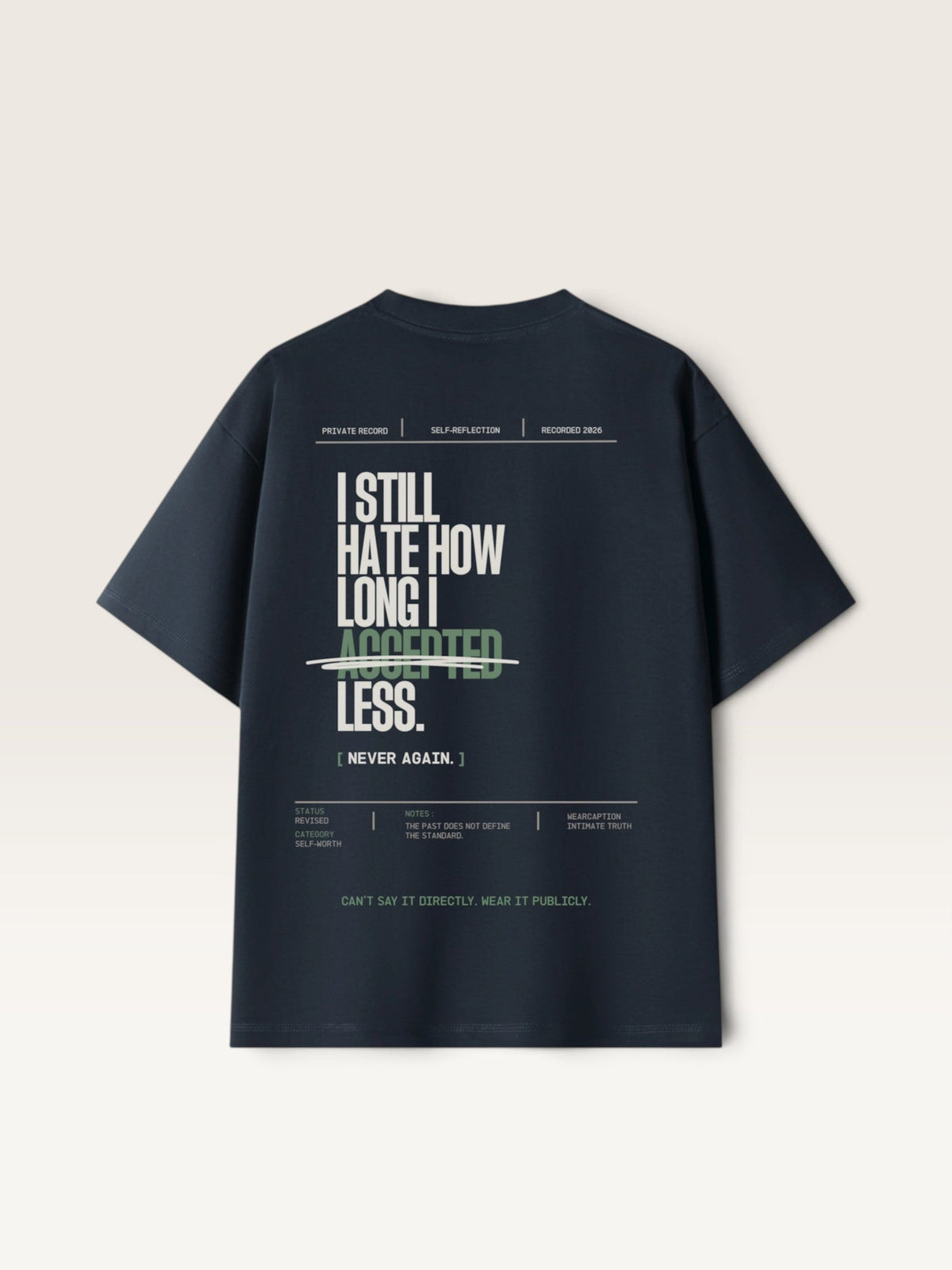Navy Blue  WEARCAPTION  heavyweight cotton oversized t-shirt with white I KNOW MY WORTH graphic print on the front