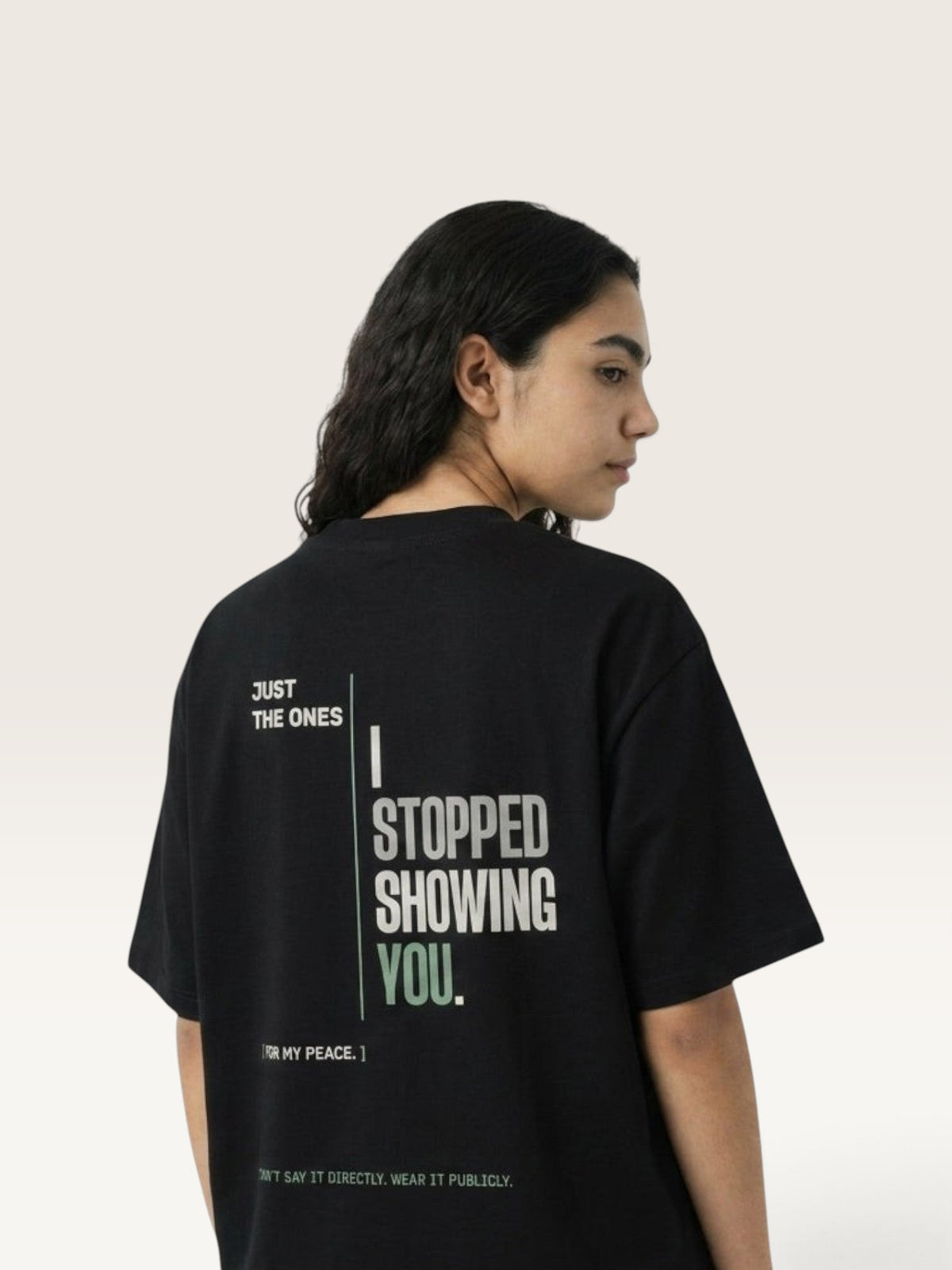 Black heavyweight cotton oversized t-shirt with white NO HARD FEELINGS A LIE text print on the front
