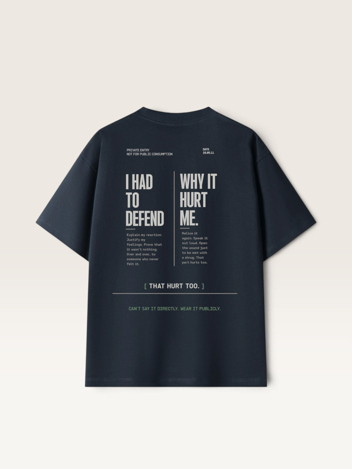 Navy Blue WEARCAPTION heavyweight black cotton t-shirt with white graphic text on the back in a boxy oversized fit