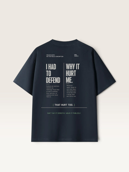 Navy Blue WEARCAPTION heavyweight black cotton t-shirt with white graphic text on the back in a boxy oversized fit