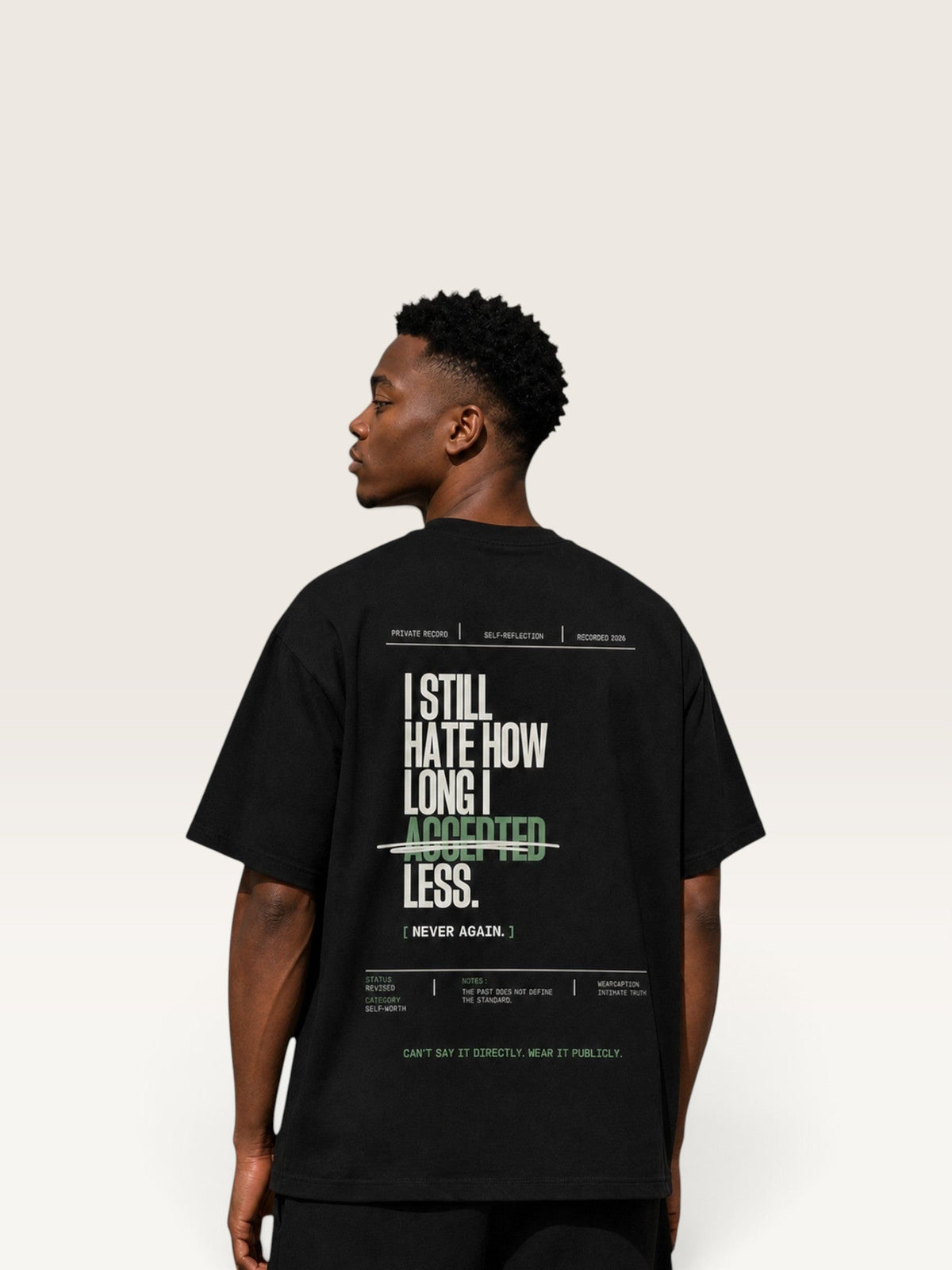 Black WEARCAPTION  heavyweight cotton oversized t-shirt with white I KNOW MY WORTH graphic print on the front
