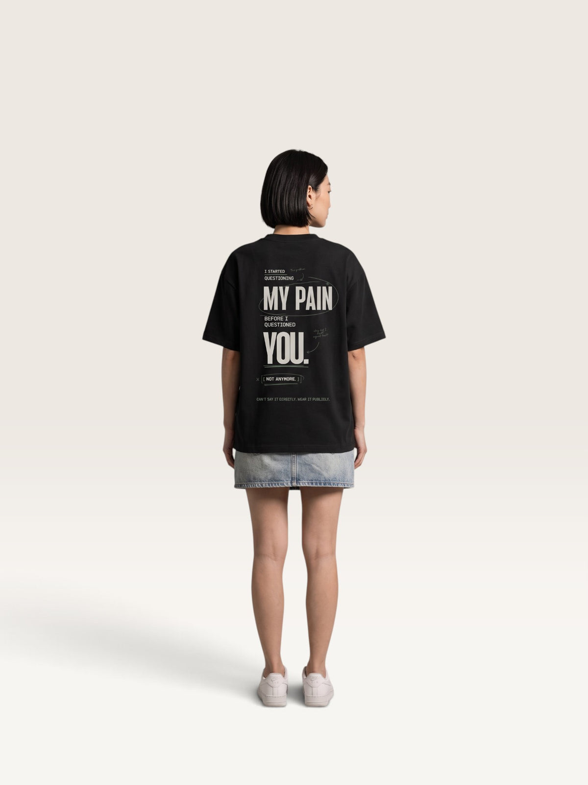 Black - heavyweight cotton oversized t-shirt with white IT WASN'T A BIG DEAL graphic print on the front