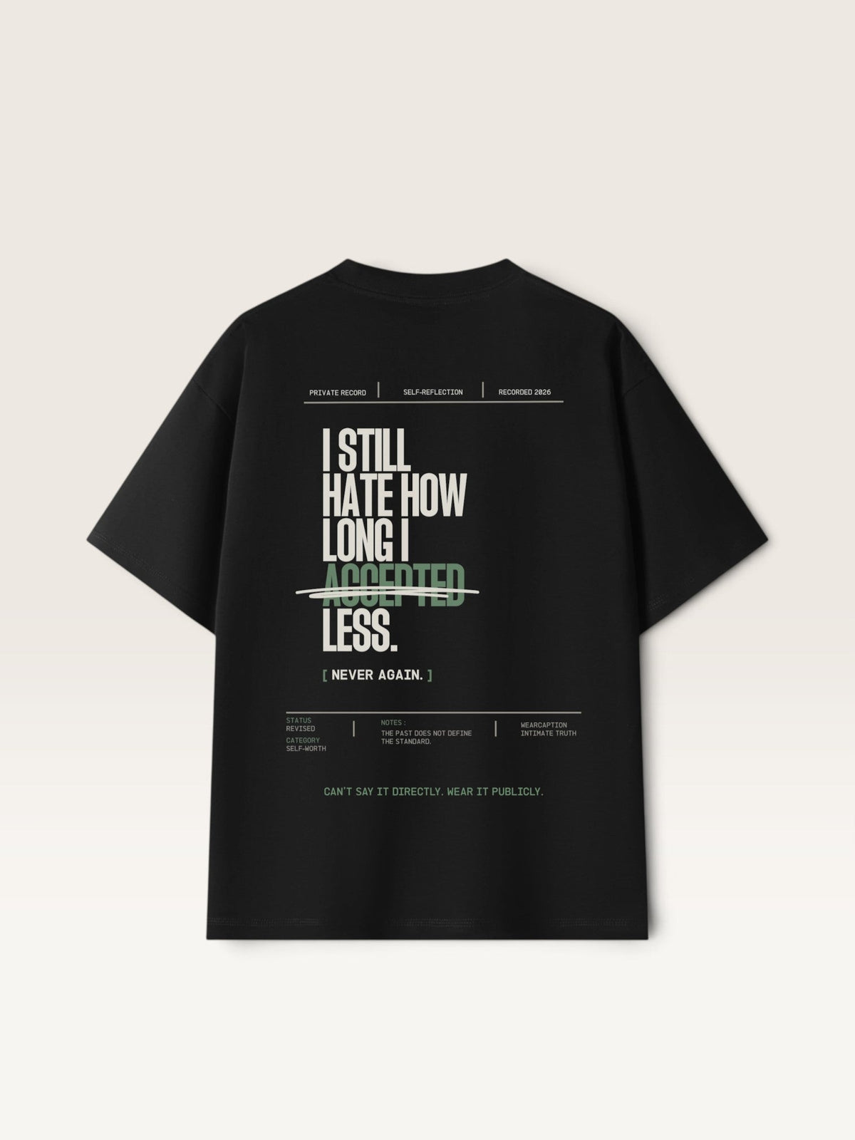 Black WEARCAPTION  heavyweight cotton oversized t-shirt with white I KNOW MY WORTH graphic print on the front