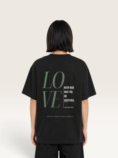 Black - heavyweight cotton oversized t-shirt with white I STILL LOVE YOU graphic print on the back