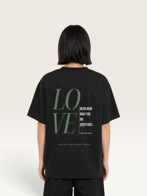 Black - heavyweight cotton oversized t-shirt with white I STILL LOVE YOU graphic print on the back