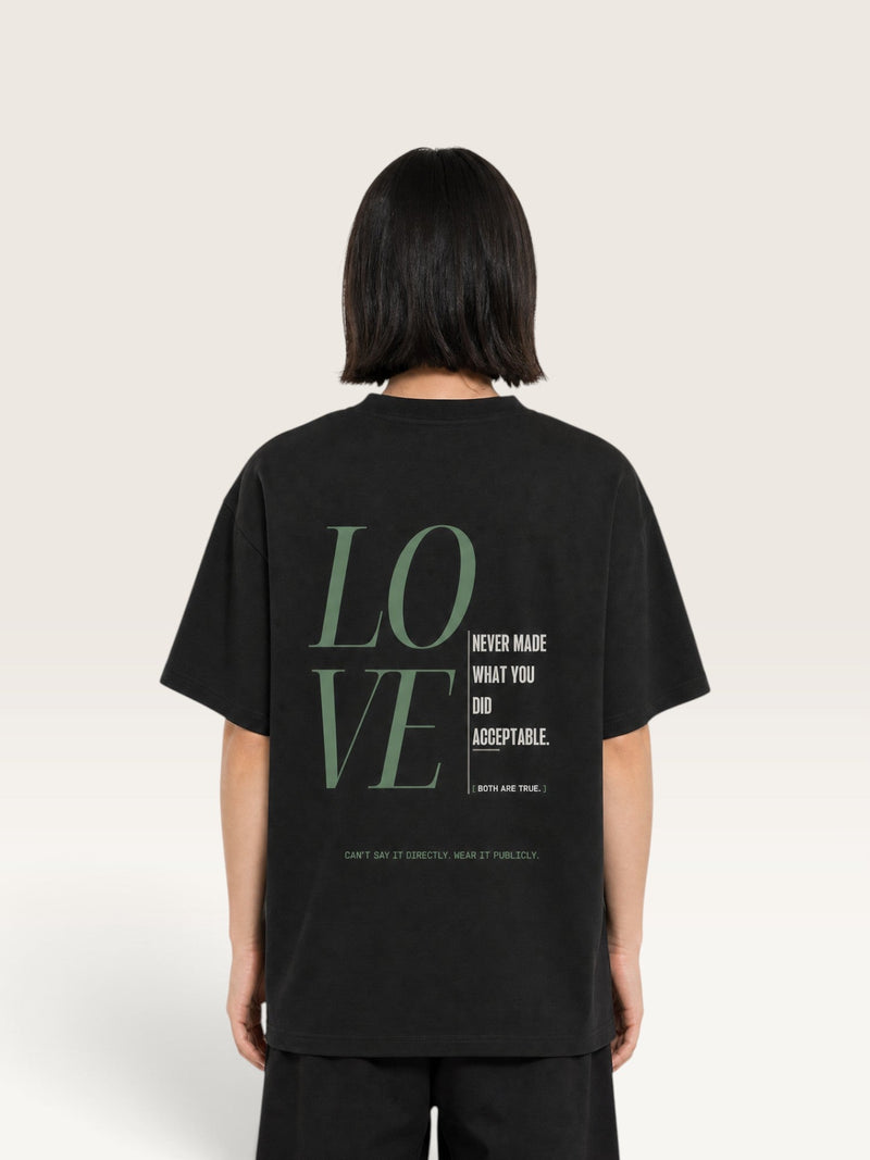 Black - heavyweight cotton oversized t-shirt with white I STILL LOVE YOU graphic print on the back