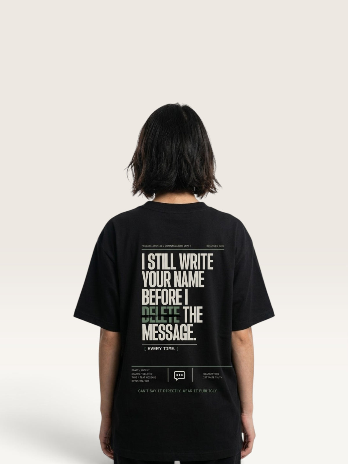 Black WEARCAPTION  heavyweight cotton oversized t-shirt with white I DON'T REACH OUT graphic print on the chest