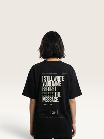 Black WEARCAPTION  heavyweight cotton oversized t-shirt with white I DON'T REACH OUT graphic print on the chest