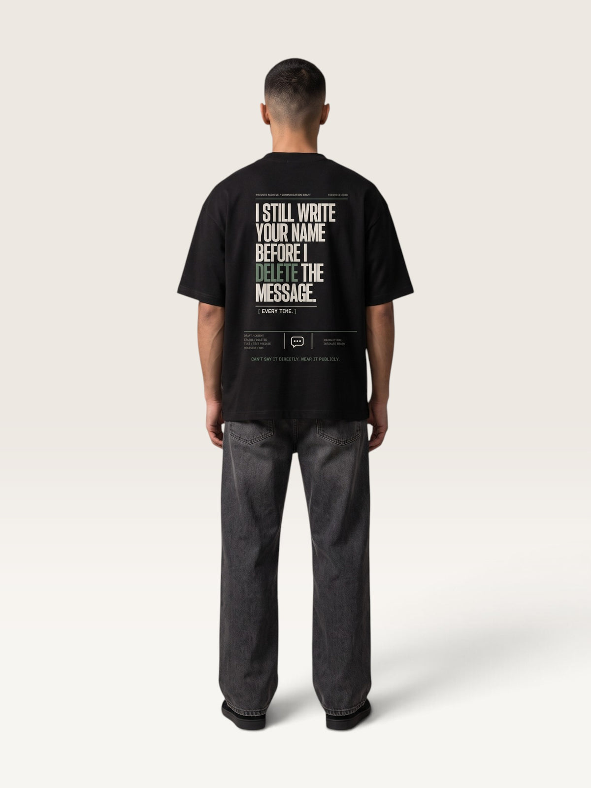 Black WEARCAPTION  heavyweight cotton oversized t-shirt with white I DON'T REACH OUT graphic print on the chest