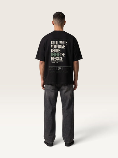 Black WEARCAPTION  heavyweight cotton oversized t-shirt with white I DON'T REACH OUT graphic print on the chest