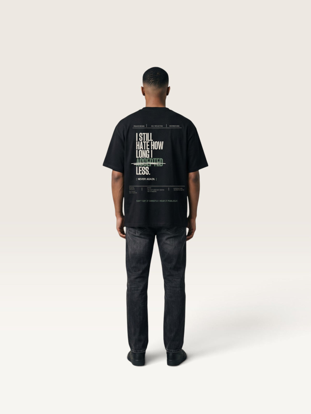 Black WEARCAPTION  heavyweight cotton oversized t-shirt with white I KNOW MY WORTH graphic print on the front