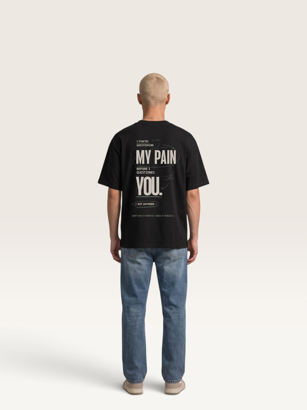 Black - heavyweight cotton oversized t-shirt with white IT WASN'T A BIG DEAL graphic print on the front