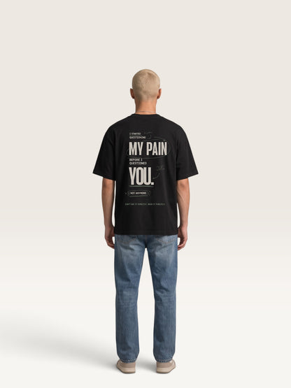 Black - heavyweight cotton oversized t-shirt with white IT WASN'T A BIG DEAL graphic print on the front