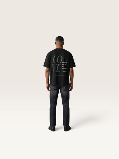 Black - heavyweight cotton oversized t-shirt with white I STILL LOVE YOU graphic print on the front