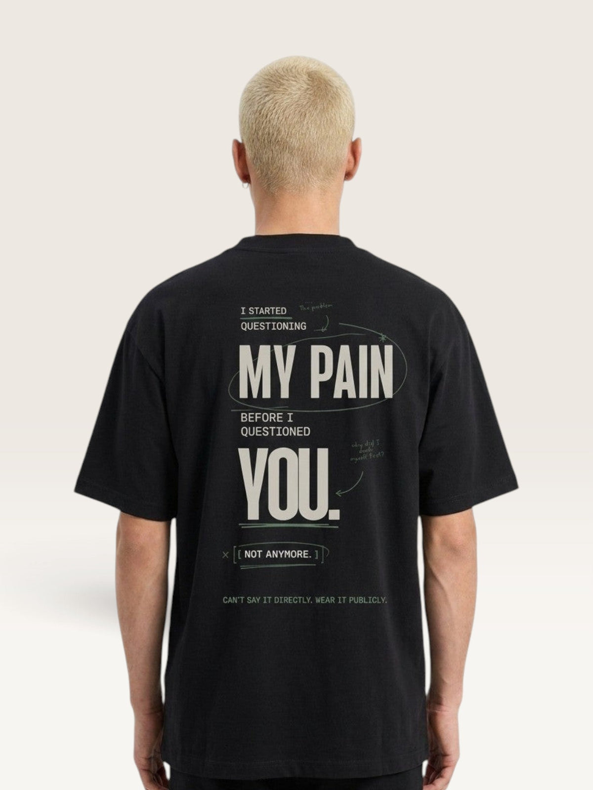 Black - heavyweight cotton oversized t-shirt with white IT WASN'T A BIG DEAL graphic print on the back