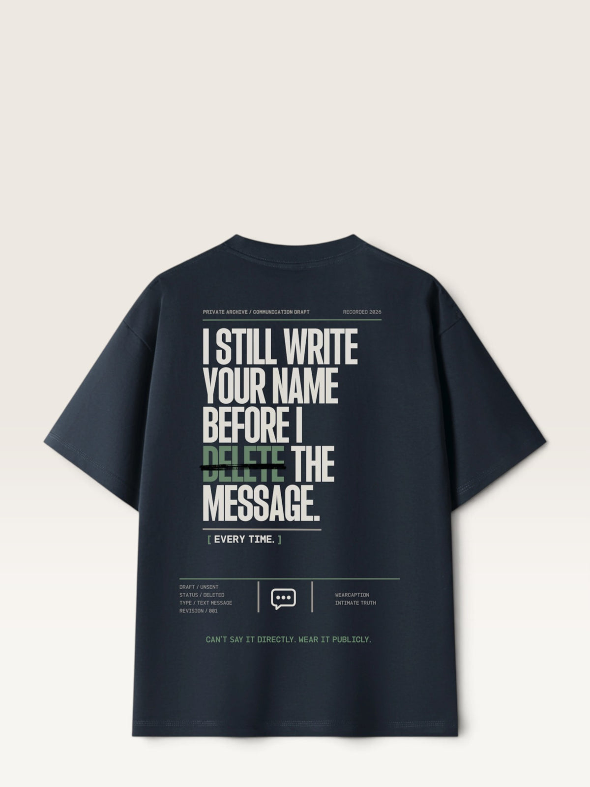 Navy Blue  WEARCAPTION  heavyweight cotton oversized t-shirt with white I DON'T REACH OUT graphic print on the chest