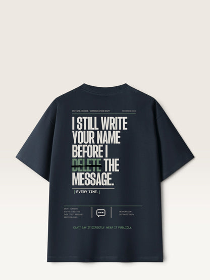 Navy Blue  WEARCAPTION  heavyweight cotton oversized t-shirt with white I DON'T REACH OUT graphic print on the chest