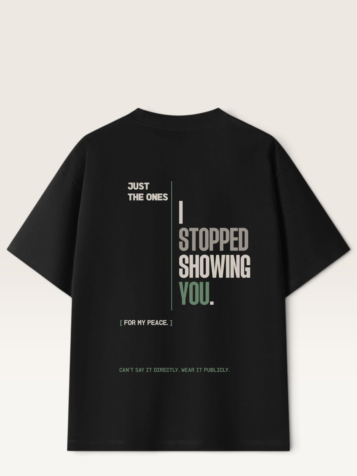 Black heavyweight cotton oversized t-shirt with white NO HARD FEELINGS A LIE text print on the front
