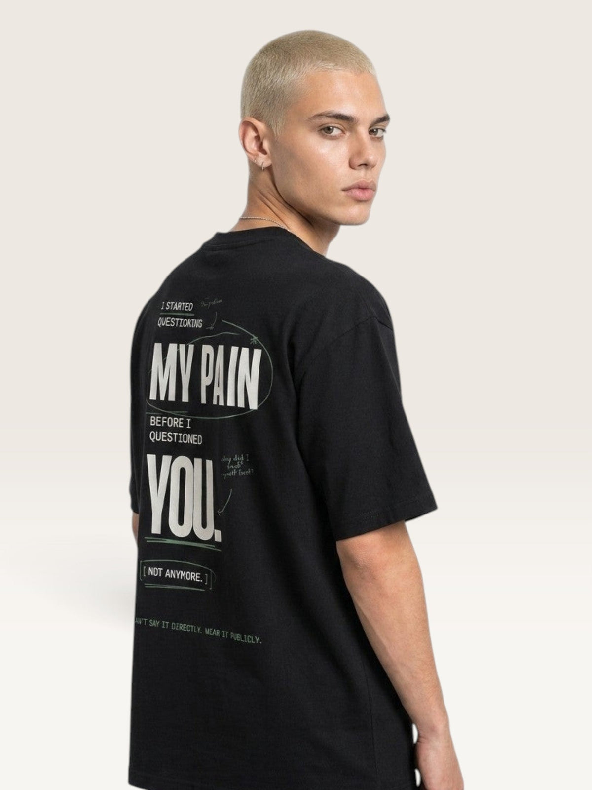 Black - heavyweight cotton oversized t-shirt with white IT WASN'T A BIG DEAL graphic print on the front