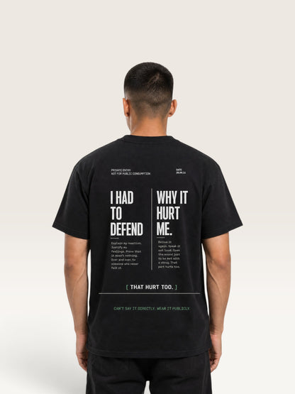 Black WEARCAPTION black heavyweight cotton oversized t-shirt with white typographic back print on a model from behind