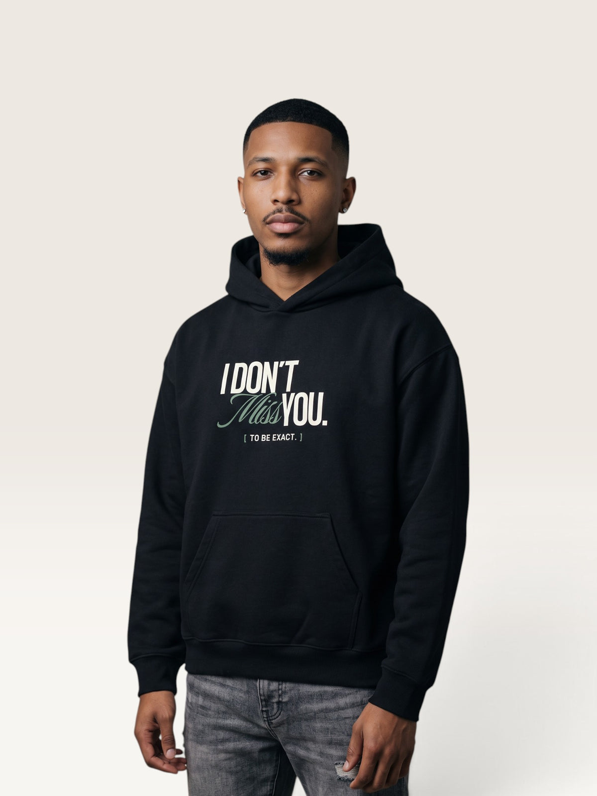 Black - I DON'T MISS YOU HOODIE, oversized heavyweight cotton-poly fleece