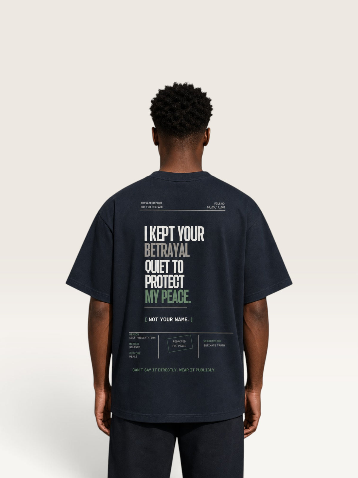 Navy Blue WEARCAPTION  heavyweight cotton oversized t-shirt with NOTHING HAPPENED PUBLIC VERSION graphic print