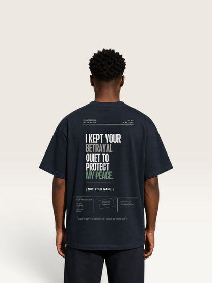 Navy Blue WEARCAPTION  heavyweight cotton oversized t-shirt with NOTHING HAPPENED PUBLIC VERSION graphic print