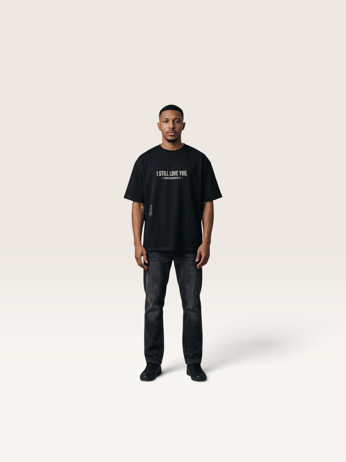 Black - heavyweight cotton oversized t-shirt with white I STILL LOVE YOU graphic print on the front