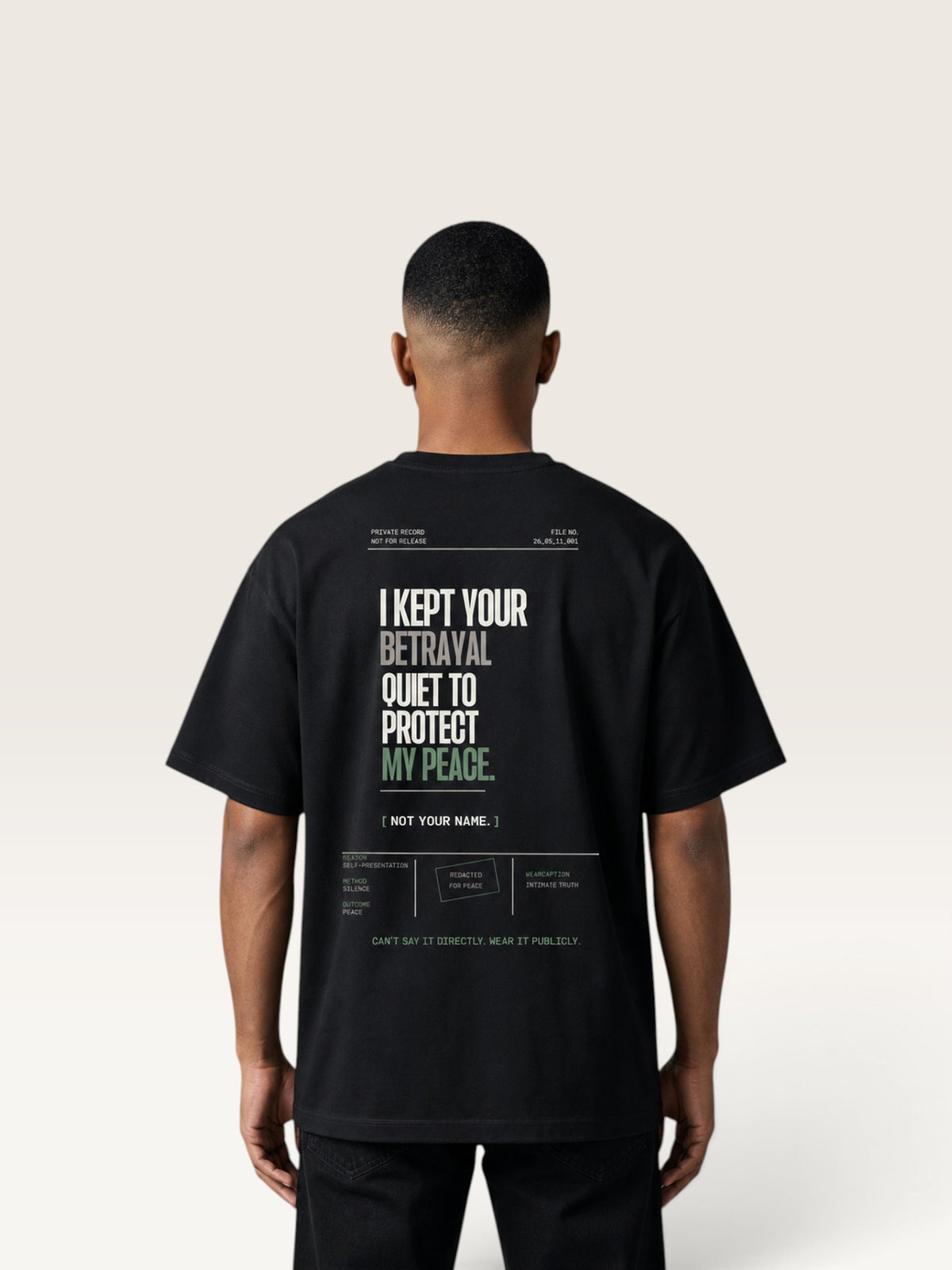 Black WEARCAPTION  heavyweight cotton oversized t-shirt with NOTHING HAPPENED PUBLIC VERSION graphic print