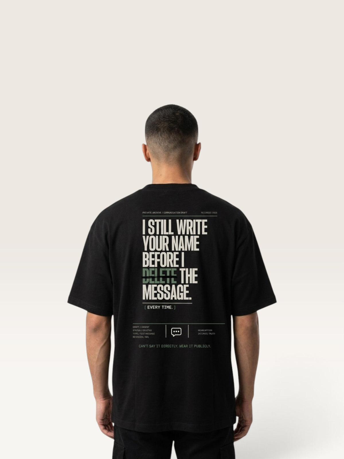 Black WEARCAPTION  heavyweight cotton oversized t-shirt with white I DON'T REACH OUT graphic print on the chest