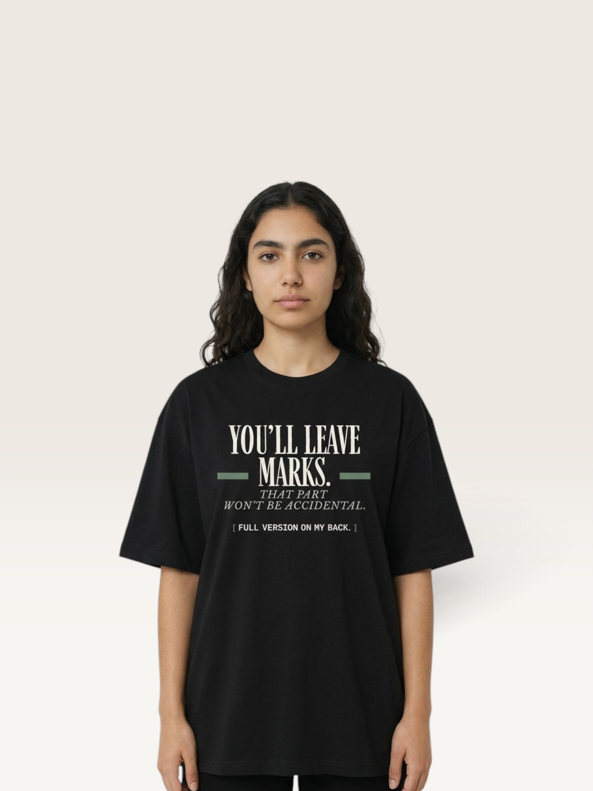 Black - YOU'LL LEAVE MARKS TEE, WEARCAPTION heavyweight oversized editorial view worn by woman